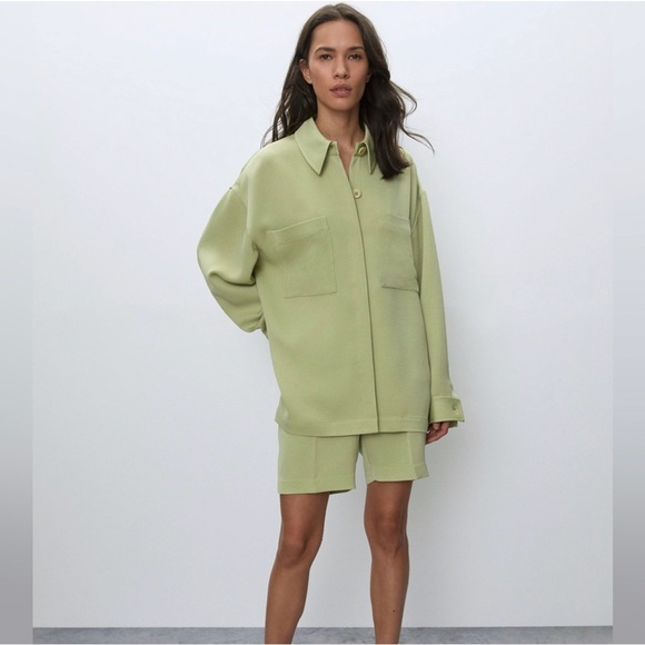 ⭐️SOLD⭐️ Aritzia Babaton Borna Shirt Jacket Pistachio Green L - Picture 2 of 11